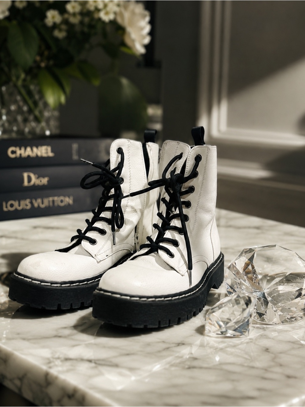 White Boots with Black Laces - Size 6